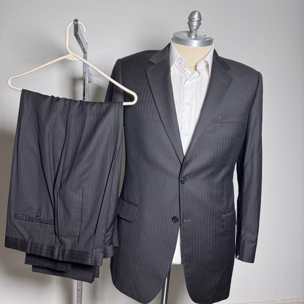 Jos. A. Bank Suit Mens 44L 34W Charcoal Herringbone Signature Wool 2-Button